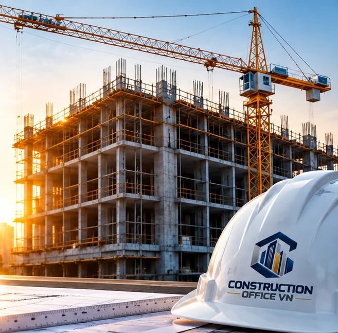 Công trình xây dựng đồng bộ với bộ nhận diện CONSTRUCTION OFFICE VN